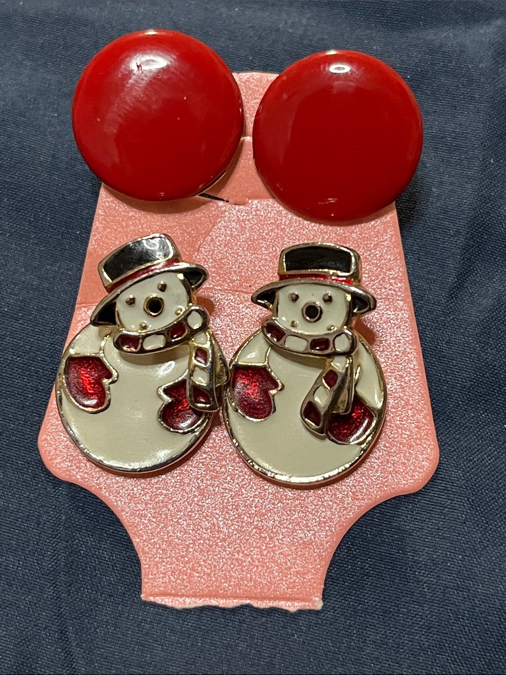 Vintage Red and Cream Snowman Dangle Earrings